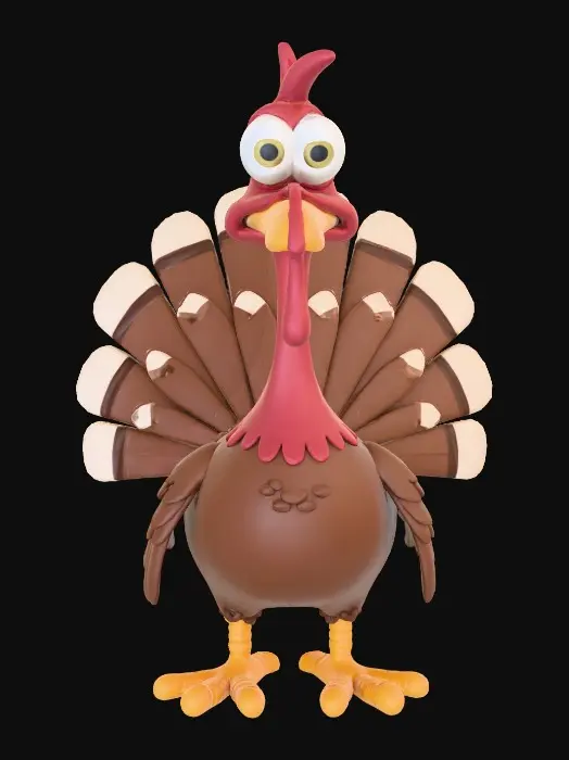 3D model for Turkey SurpriseGoofy Turkey With Big Eyeballs

A 3D cartoon turkey with oversized googly eyes, a long wobbling wattle, and exaggerated Pixar-style facial features, inspired by Chicken Run clay aesthetics. Feathers are chunky and stylized, with a rounded belly and tiny wings. The turkey stands in a goofy pose with one eyebrow lifted. Soft studio lighting on a crisp white background.
, #Thanksgiving#