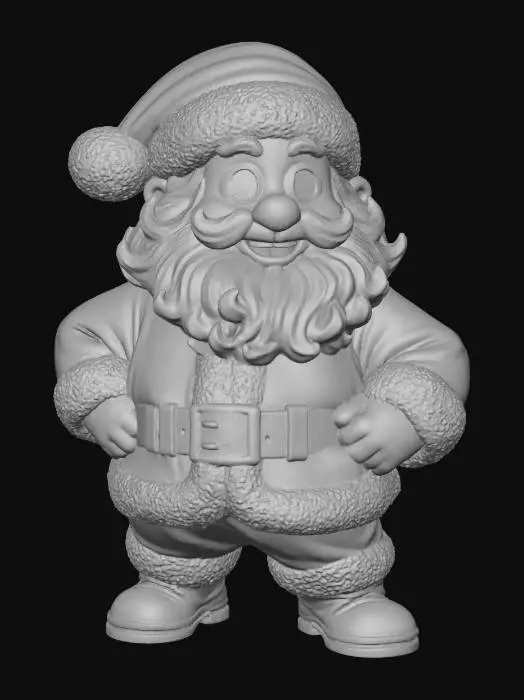 3D model for Joyful Pixar-style Santa Claus character, chubby and warm proportions, oversized head and hands, rounded cartoon anatomy, bright rosy cheeks, large friendly eyes, thick white beard with soft curled strands, wearing a rich red velvet Santa suit with fluffy white trim, black belt with gold buckle, black boots, confident heroic pose with hands on hips, friendly smiling expression, stylized ultra-detailed 3D cartoon character, smooth clean surfaces, well-defined silhouette, clean topology, high-poly sculpt, cinematic 8000K studio lighting, evenly lit, white seamless studio background, #Christmas2025#