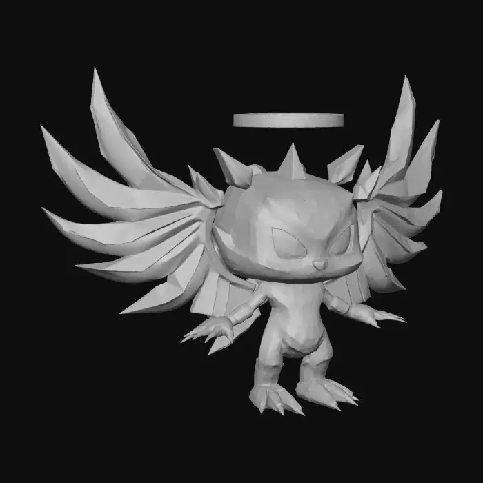 3D model for The Hollow Seraph (Cartoon)

cartoon fallen angel with six jagged wings, cracked halo, glowing white eyes, bright gold and black color palette, stylized armor with glowing symbols, confident pose, expressive face, full-body cartoon style on white background, extreme detail