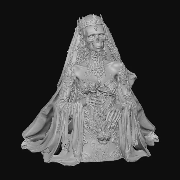 3D model for Corpse Bride Queen

undead queen rising from her tomb, skeletal frame adorned in decayed wedding gown and rusted jewelry, holding black roses, ghostly veil floating, candlelit crypt background, eerie blue lighting, photorealistic undead fantasy villain design, cinematic 3D render, #Halloween2025#