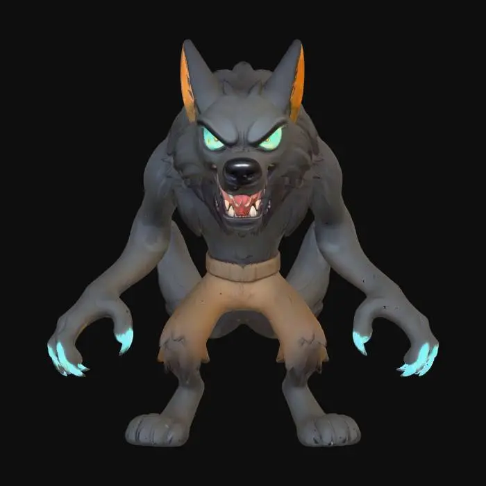 3D model for The Werejackal

snarling half-beast with elongated snout, dark fur streaked silver, claws glowing faintly blue, shredded trousers, textures: coarse fur, wet nose gloss, torn fabric, dim internal luminescence, full-body symmetrical, #Halloween2025#