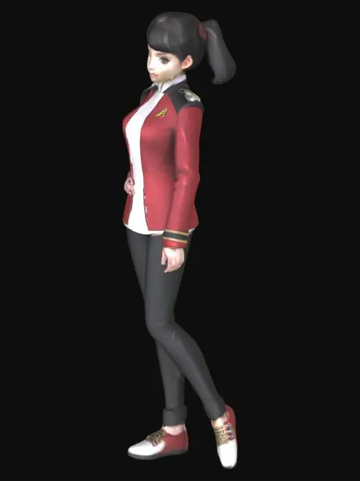 3D model for anime girl in a star trek TNG male  red captains' uniform with black trousers 