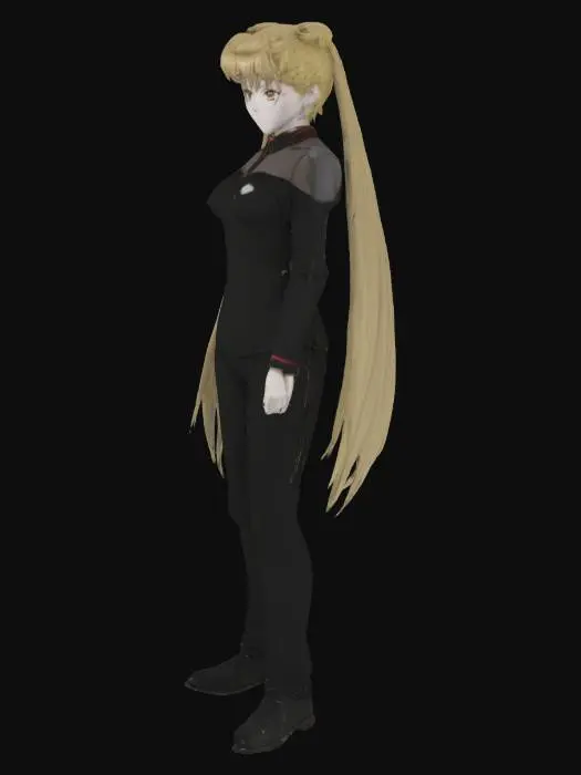 3D model for anime sailor moon, in a star trek TNG grey black uniform fullbody