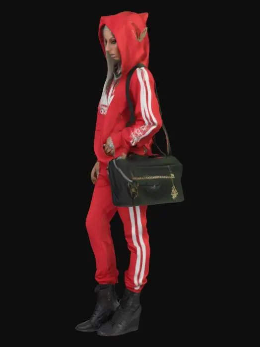 3D model for fantasy female elf queen rappers baggy adidas tracksuit hooded clothes and bling fantasy symbols and runes