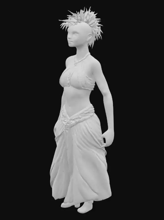 3D model for Ancient Greek goddess mohawk punk female, with tilting back action hauted swagger poses in loose silky   creased chiton, peplos, himation, and chlamys with studded jacket spikes designs