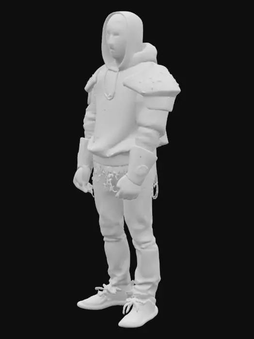 3D model for cartoon anime KAI, a black African teen with a deadpan expression He wears a mix of medieval armor and modern streetwear. His eyes reflect annoyance, and his demeanor exudes a "don't mess with me" vibe. A flicker of fire surrounds him, revealing his unique Fire Aura. rap getsures in castle