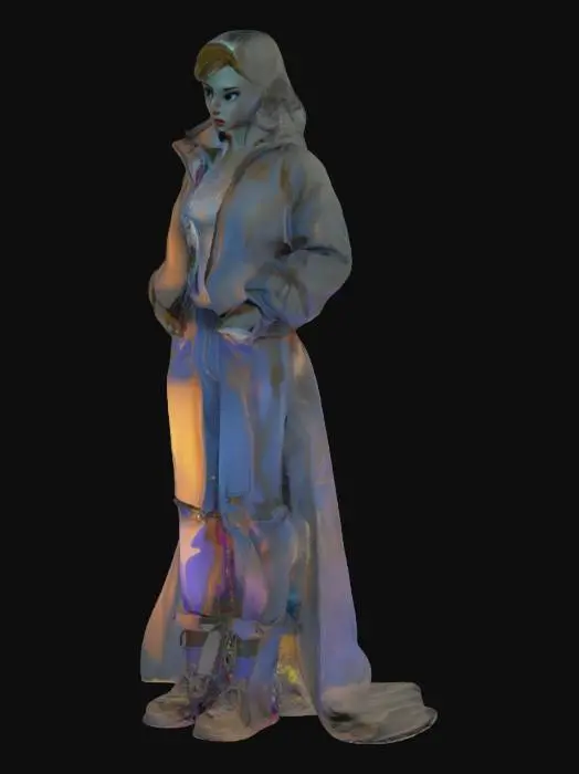 3D model for cel stylised animation female jock bully in baggy jacket overlapping pristine wedding dress 