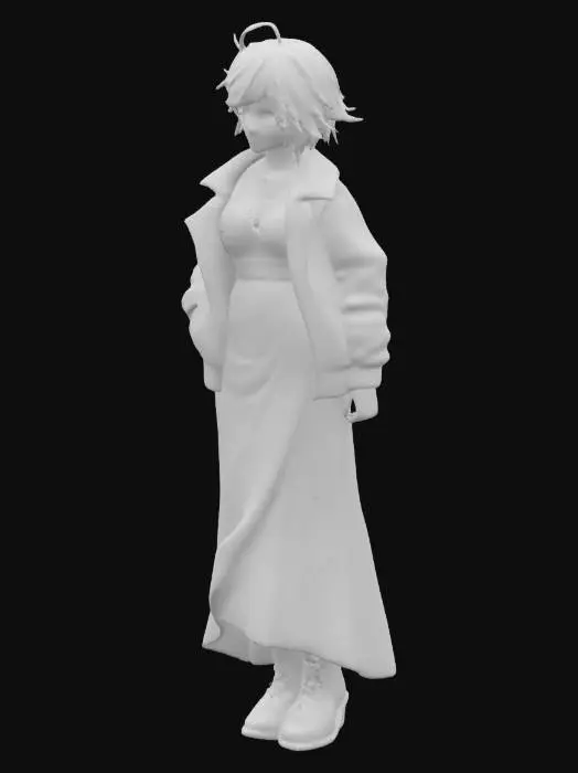 3D model for cel stylised animation female jock bully in baggy jacket overlapping pristine wedding dress 