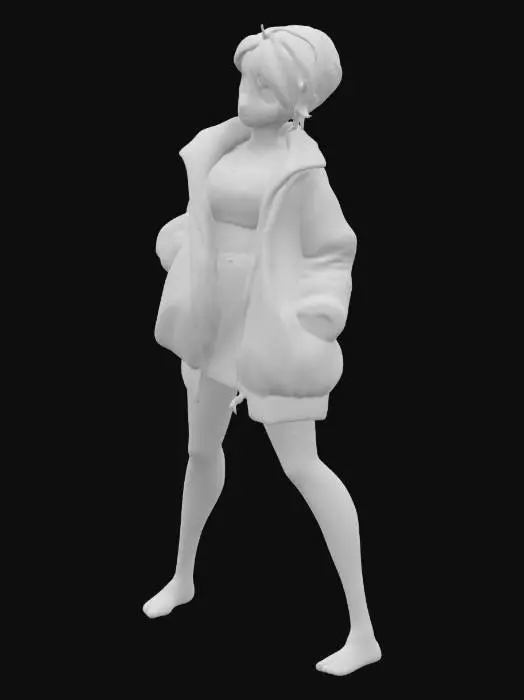 3D model for cel stylised animation female jock bully in baggy jacket overlapping pristine wedding dress 