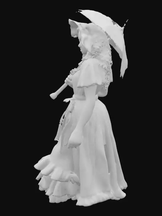 3D model for formal polite graceful punk  passionate female vibrant lush ginger and freckles cottage bonnet  freckles goth marron lipstick fluffy curls long hair menacing   in 1890s Summer Dresses – gored skirts with parasol hip hop graffiti sprayed