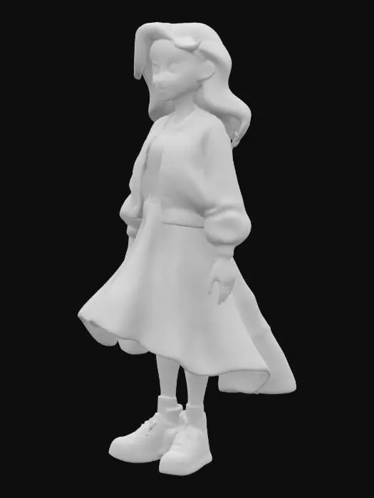 3D model for cel stylised animation female jock bully in baggy letterman jacket varsity jacket overlapping pristine puffy wedding dress 