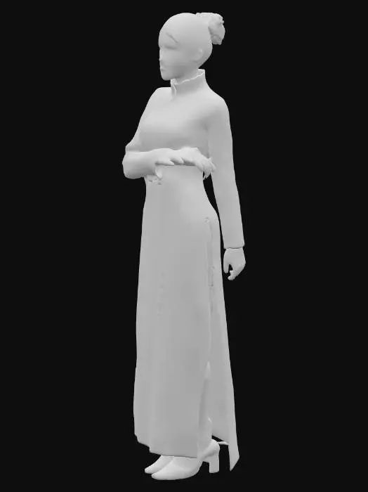 3D model for chiniese lady in Double bun, bun cover red cheongsam with yellow piping outfit and hairpin  rap deictic motions