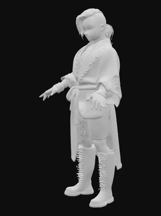 3D model for punk Japanese pale Oshiroi white  makeup powder Geshia female  vibrant lush multicolour dyed wavy buzzcut hair and freckles menacing in studded  white  studded -dyed cotton yukata robe