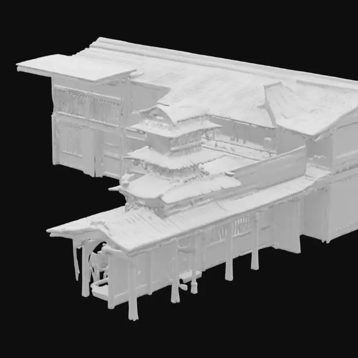 3D model for an environment of Japanese architecture mixed with hip hop rap ghetto Edo period courtyard minkas & pagodas