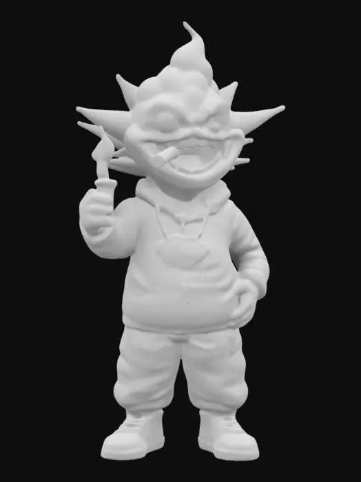 3D model for una cima di marijuana umanoide  tiene tra i denti una collana con pendente"420" e nella mano sinistra tiene un blunt