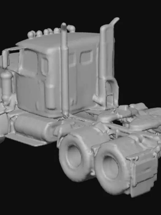 3D model for 8k, high resolution, game ready, post apocalyptic scrap built heavy armored rusted semi cab with a ram bar bumper 