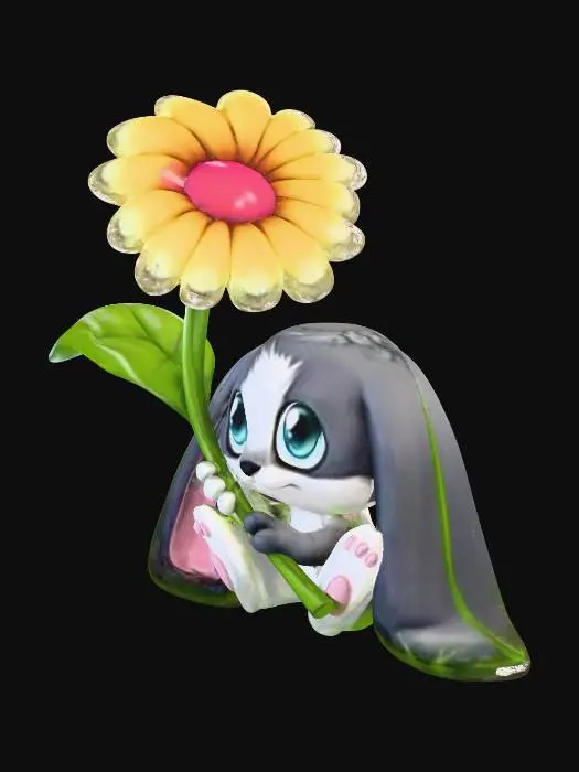 3D model for Schnuffel Bunny holding yellow blossom buttercup