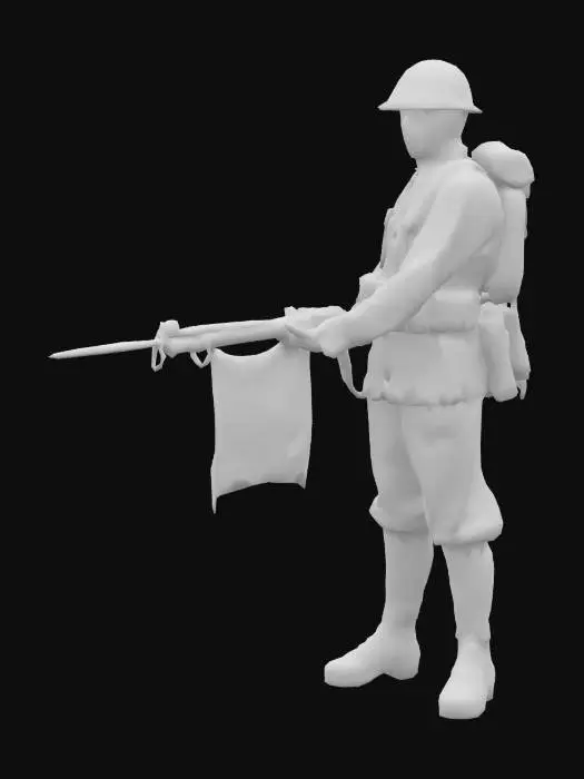 3D model for WW2 Japanese Infantryman with Rifle in hands with flag attached to it.