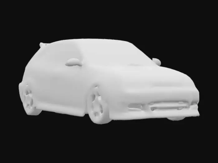 3D model for 1992 honda civic hatchback colored dark teal, with a carbon fiber hood and bronze colored rays rims