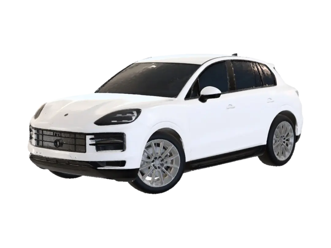 White Porsche Macan in the City 3D model, vytvořený pomocí AI