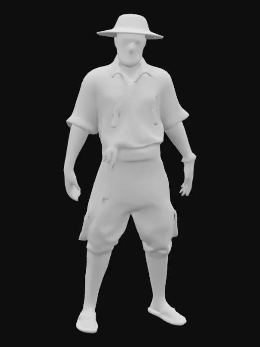 3D model for Create a 1.79m male in symmetrical T-pose, game-ready for Mixamo rigging. Design a DOMINICAN peasant "concho primo ¨from 1800 wearing  Ensure realistic fabric textures and clear fingers/toes positioned .Focus on realistic attire and physique 4K realism with historical accuracy and details from the context of the era. Focus on proportion and authentic military attire. REMEMBER TO CREATE DIFFERENT MODELS ,NAKED AND WITH CLOTHES#realistic#
