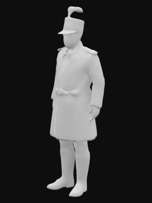 3D model for Create a 1.79m male in symmetrical T-pose, game-ready for Mixamo rigging. Design a HAITIAN general from 1800 wearing a navy jacket black boots, and a short bicorn hat with a small plume. Ensure realistic fabric textures and clear fingers/toes positioned .Focus on realistic attire and physique 4K realism with historical accuracy and details from the context of the era. Focus on proportion and authentic military attire. REMEMBER TO CREATE DIFFERENT MODELS ,NAKED AND WITH CLOTHES#realistic#