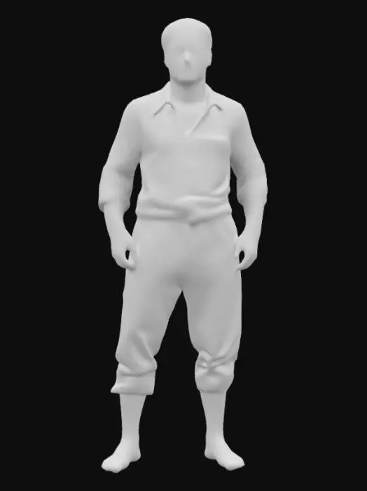 3D model for Create a 1.79m male in symmetrical T-pose, game-ready for Mixamo rigging. Design a DOMINICAN peasant "concho primo ¨from 1800 wearing  Ensure realistic fabric textures and clear fingers/toes positioned .Focus on realistic attire and physique 4K realism with historical accuracy and details from the context of the era. Focus on proportion and authentic military attire. REMEMBER TO CREATE DIFFERENT MODELS ,NAKED AND WITH CLOTHES#realistic#