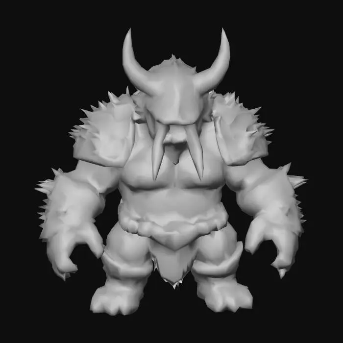 3D model for A bulky muscley goblin in a T pose wearing a Viking helmet and leather armor with shoulder pads with spikes. He should have tusks and heavy jawline.