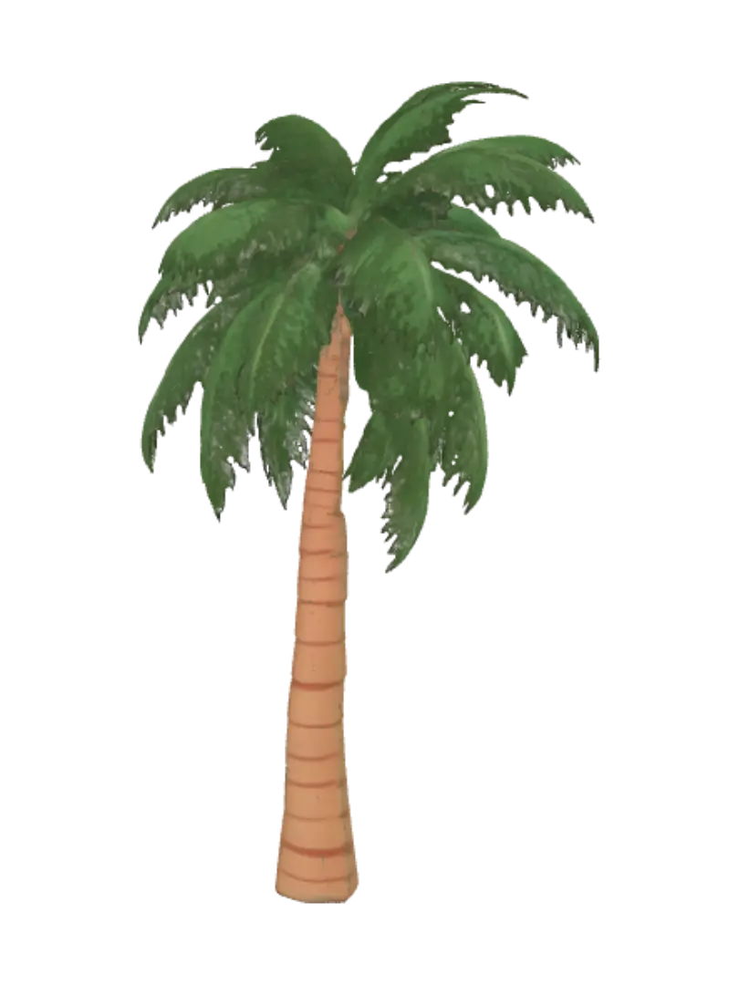 A stylized coconut palm tree for a bright tropical adventure game, designed in… 3D model, vytvořený pomocí AI