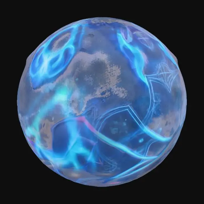 3D model for a magical sphere with a pink and white lotus trapped inside, it glows with blue magical energy