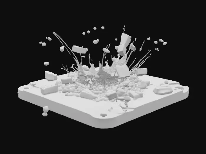 3D model for trou déchiré provenant d'une explosion dans une plaque de metal avec des débris qui saute 