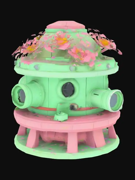 3D model for A turret with vomit flowers, as if from a Roblox game, retro style