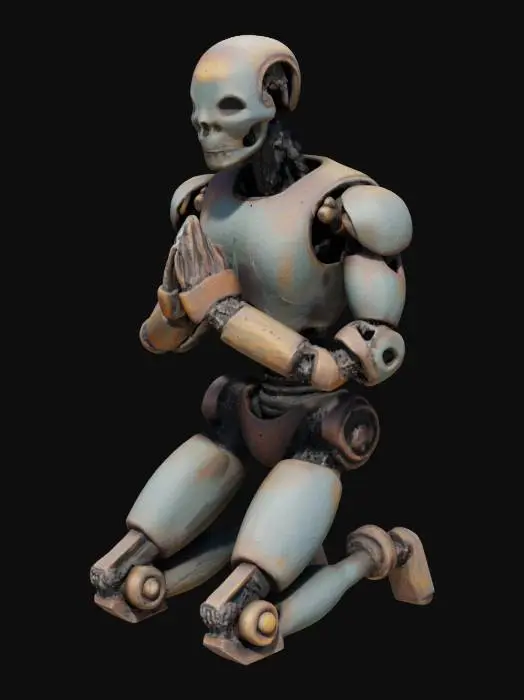 3D model for The Mechanized Acolyte
A kneeling figure with exposed inner cogs and gears, designed as if it were once a functioning automaton. Crafted from aged iron with 1mm ridged sections, the figure's hands are clasped over its chest, holding an unbroken chain, symbolizing eternal servitude. Rusted joints suggest it was once movable, perhaps acting as an assistant to ancient scholars
low poly , Highly Detailed, Realistic