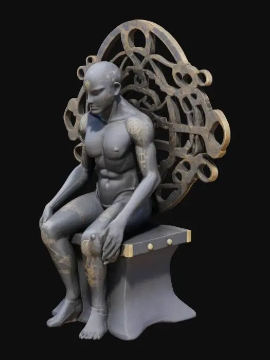 3D model for The Loom of Time

A seated figure with a large, mechanical loom on its back, its arms positioned as if weaving. The statue is carved from dark basalt, with 1mm deep silver inlays forming celestial patterns across its body. The loom’s gears, made of oxidized bronze, suggest it once tracked time through woven symbols, a forgotten method of archiving events.