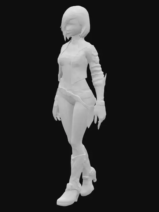 3D model for Quartermaster Vessa Lockspin
Cute female cyborg quartermaster pirate, slim athletic figure, cropped crimson jacket with gold clasps, cybernetic wristbands engraved with tally marks. Silky black bob-cut hair with side bangs, alert emerald eyes. No outfit holes, optimized for low-poly, playful yet stern stance.