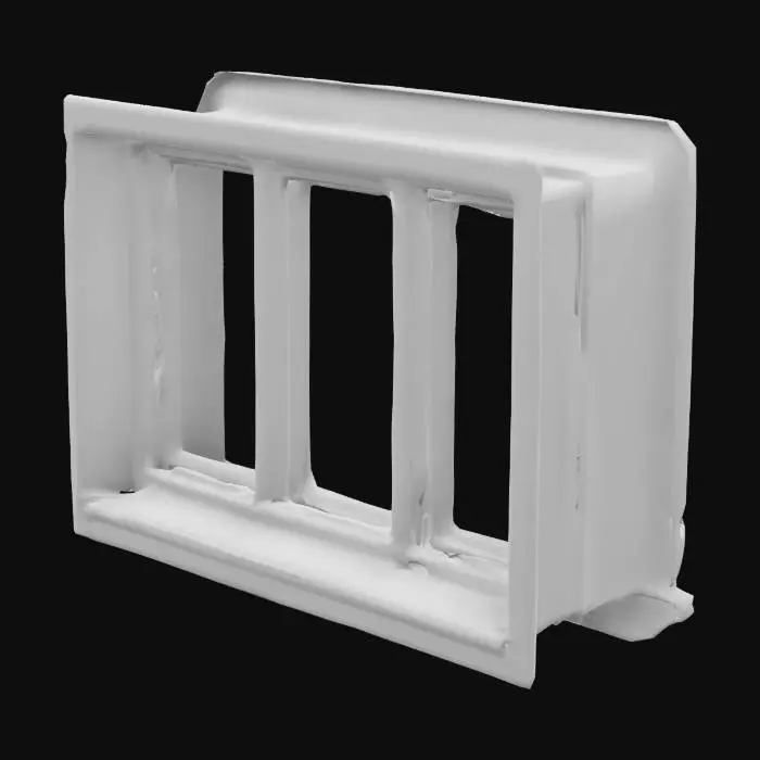 3D model for The object is a rectangular three-leaf window without glass and empty inside, a worn wooden frame with chipped edges, peeling and cracked paint.