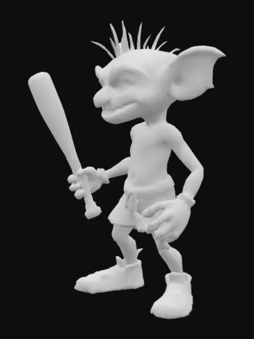 3D model for a goblin non realistic and holding a bat and angry
