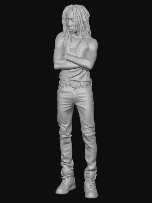 3D model for a black gangster cute new gen dude or you say yn with iced out chains a tank top and dreads with a blue jean pants and jordan 4s and if your can make the rapper named king von