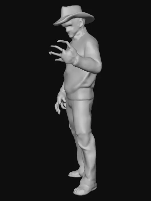 3D model for  child killer who had been burned to death by his victims' parents after evading prison.[2] Krueger goes on to murder his victims in their dreams, causing their deaths in the real world as well. In the dream world, he is a powerful force and seemingly invulnerable. However, whenever Freddy is pulled back into the real world, he has normal human vulnerabilities and can be destroyed.[3] He is commonly identified by his burned, disfigured face, dirty red-and-green-striped sweater and brown fedora, and trademark metal-clawed, brown leather, right hand glove. This glove was the product of Krueger's own imagination, having welded the blades himself before using it to murder many of his victims, both in the real and dream worlds