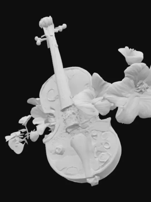 3D model for A metal cyberpunk orchestral violin overgrown with flowers
