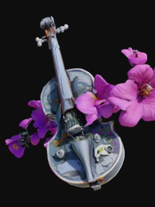 3D model for A metal cyberpunk orchestral violin overgrown with flowers

