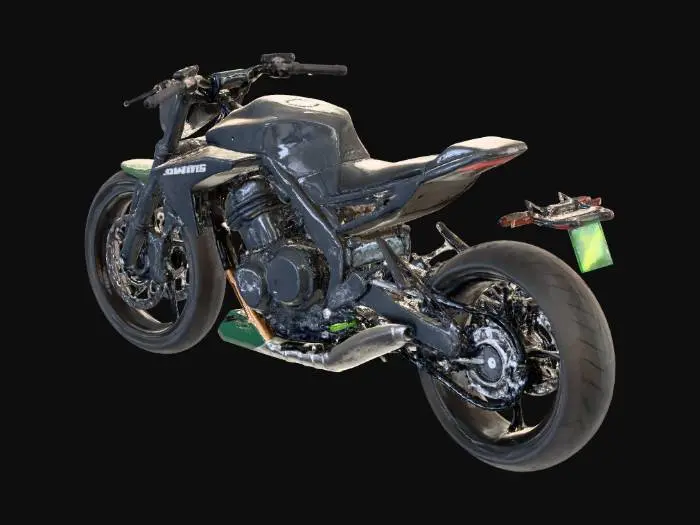 3D model for мотоцикл с неоновыми зелеными огнями  и раскрась его в темные тона