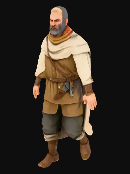 3D model for Сгенерировать робочего для мобильнои игры средневековия, с руками по сторонам чтобы смогли выставить на него точьки для создания анимаций, пустые руки без нечего! Простая одежда обычьныи робочий
