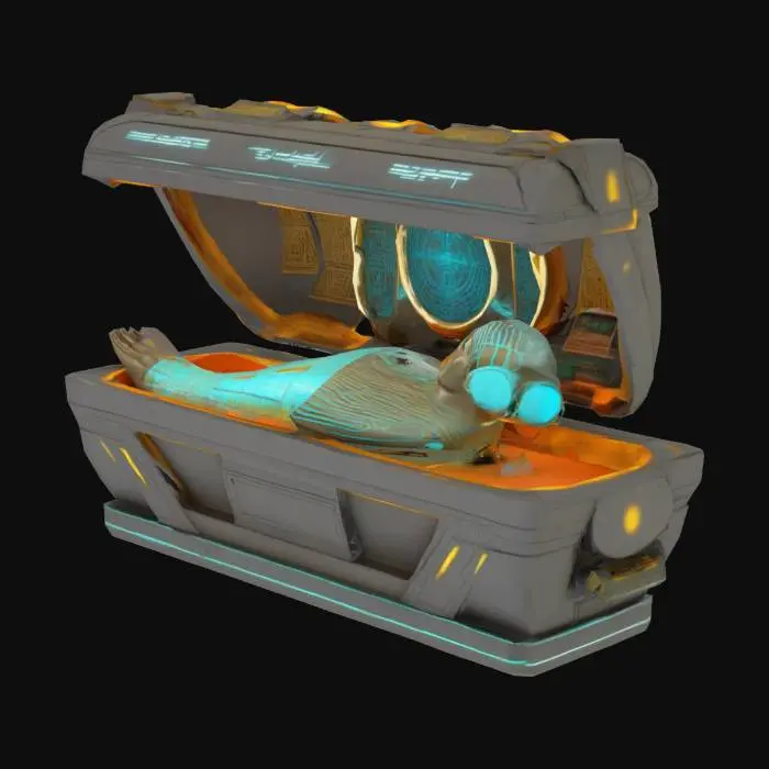 3D model for #AroundTheWorld#, #egypt futuristic sarcophagus, technology, mummy, open, creative twist