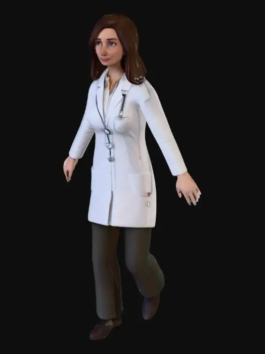 3D model for A photorealistic, fully rigged 3D character of a professional pharmacist, wearing a clean white lab coat with a name badge, standing in a natural, relaxed pose suitable for animation, holding a clipboard in one hand, calm and confident expression, realistic lighting, highly detailed textures, sharp focus, no text, no logos, high resolution, suitable for 3D animation
