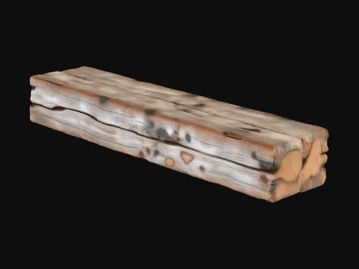 3D model for Old, scarred, damaged, and well worn wood 2x4 section detailed.