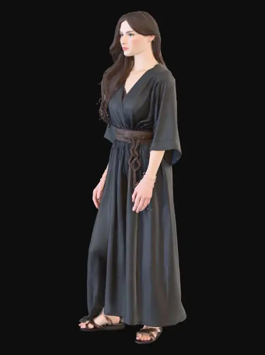 3D model for Portrait of Mary Magdalene, early 30s, striking regal features, intelligent, wearing dark tailored tunic and sturdy leather sandals, confident and determined expression, biblical setting, soft diffused light, photorealistic, cinematic