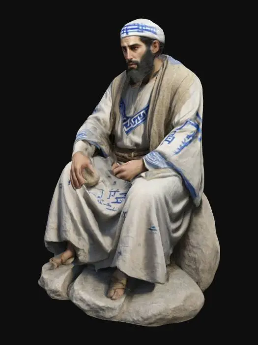 3D model for Crea una figura humana hombre vestido con ropa hebrea y sentado en una piedra