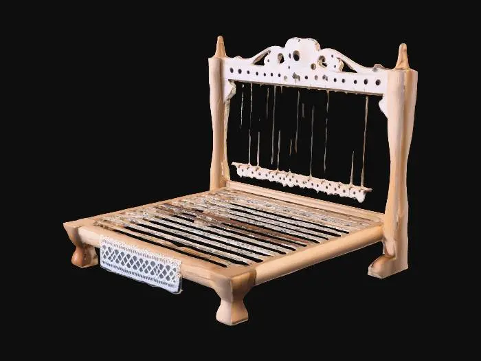 3D model for medieval Lacework being made on a frame with bobbins