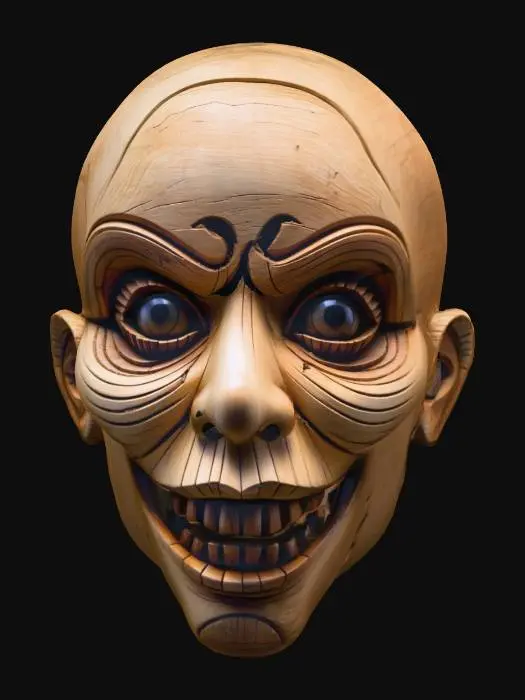 3D model for An intricately carved creepy wooden doll face